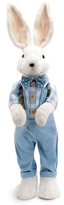 Coelho de Palha Branca em Pé com Macacão Azul 60cm - Coleção Pipoca Doce - Ref 1013919 Páscoa Cromus