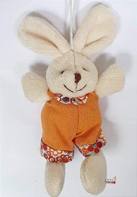 Mini Coelho de Pelúcia Roupa Floral Laranja 15cm - Coleção Maria Mole - Ref 1522102 Páscoa Cromus