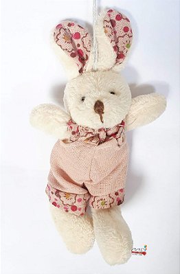 Mini Coelho de Pelúcia Roupa Rosa Floral 16cm - Ref 1220659 Páscoa Cromus
