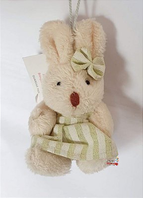 Mini Coelha de Pelúcia Roupa Listrada Verde 9cm - Coleção Candy Colors - Ref 1321026F Páscoa Cromus