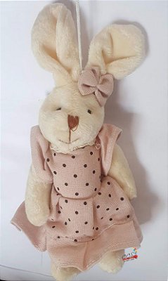 Mini Coelha de Pelúcia Roupa Rosa Poá 22cm - Ref 1820591FR Páscoa Cromus