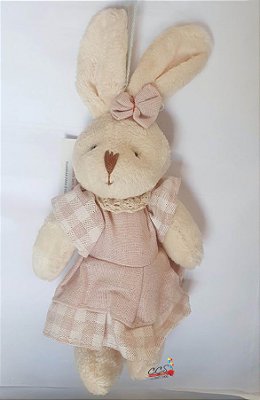 Coelha de Pelúcia com Vestido Rosa Borda Xadrez 21cm - Coleção Candy Colors - Ref 1321077 Páscoa Cromus