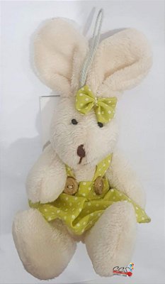 Mini Coelha de Pelúcia Sentada com Vestido Verde Limão 14cm - Ref 1420069 Páscoa Cromus