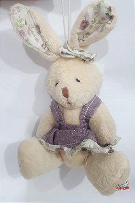 Mini Coelha de Pelúcia Sentada com Vestido Glitter Lilas 15cm - Coleção Suspiro - Ref 1220704 Páscoa Cromus
