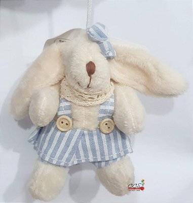 Mini Coelha de Pelúcia Orelhuda de Vestido Listrado Azul 10cm - Ref 1120680 Páscoa Cromus