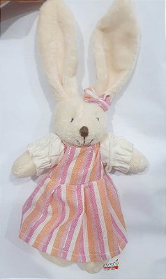 Coelha de Pelúcia com Vestido Listrado Laranja e Rosa 27cm - Ref 1220626 Páscoa Cromus