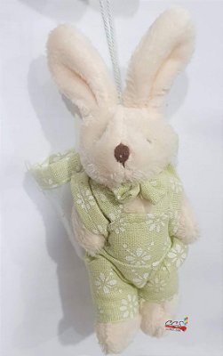 Mini Coelho de Pelúcia Macacão Flor Verde 15cm com Bolsa nas Costas - Ref 1321095 Páscoa Cromus