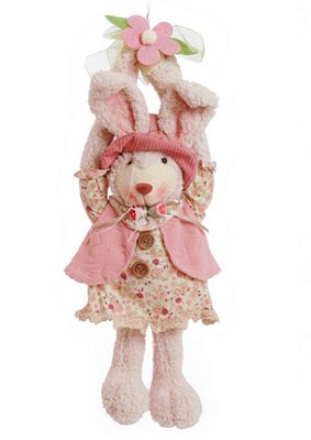 Coelha de Pelúcia cde Vestido Florido com Braços Pra Cima Segurando Flor 40cm - Coleção Gianduia - Ref 1220191 Páscoa Cromus