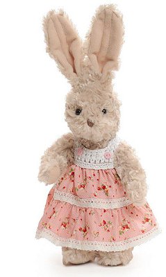 Coelha de Pelúcia Com Vestido Florido e Detalhes Crochê 30x12cm - Ref 1520558 Páscoa Cromus