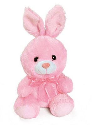 Coelho de Pelúcia Rosa com Laço no Pescoço 26cm - Coleção Kids - Ref 1821714R Páscoa Cromus