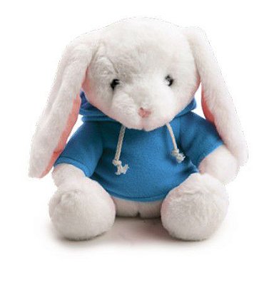 Coelho de Pelúcia Branco com Blusa de Moleton e Capuz Azul 20x17cm - Coleção Kids - Ref 1021735 Páscoa Cromus