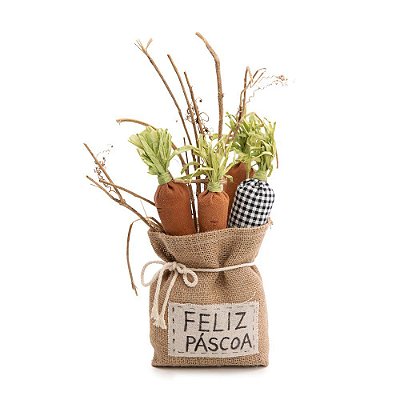 Saco Decorativo com Cenouras Feliz Páscoa 35x15cm - Coleção Terracota - Ref 1016048 Páscoa Cromus