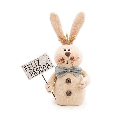 Coelho Decorativo com Placa Feliz Páscoa 35x26cm - Coleção Terracota - Ref 1016035 Páscoa Cromus