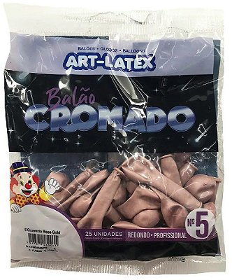 Balão de Látex 5 Polegadas Cromado Rose Gold com 25 Unidades - Art Latex