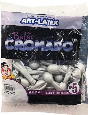 Balão de Látex 5 Polegadas Cromado Prata com 25 Unidades - Art Latex