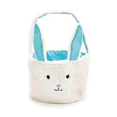 Cesto de Páscoa Coelho de Pelúcia Azul e Branco 35x26x26cm - Ref 1016020 Páscoa Cromus