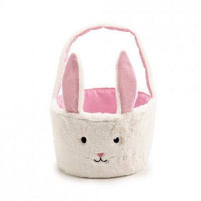Cesto de Páscoa Coelho de Pelúcia Rosa e Branco 35x26x26cm - Ref 1016019 Páscoa Cromus