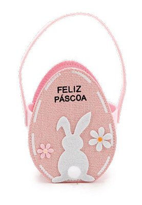 Cesta De Páscoa Ovo com Alça de Feltro Rosa 22x11x8cm - Ref 1015804R Páscoa Cromus