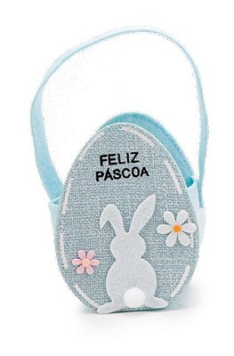 Cesta De Páscoa Ovo com Alça de Feltro Azul 22x11x8cm - Ref 1015804A Páscoa Cromus