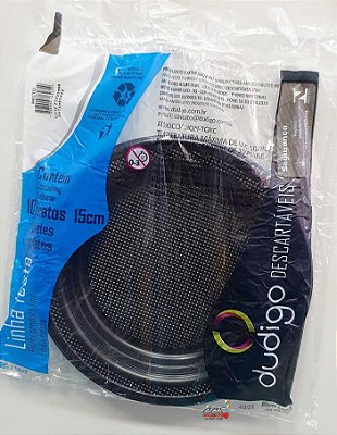 Prato Descartável de Plástico Preto 15cm com 10 Unidades - Dudigo
