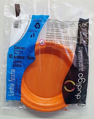 Prato Descartável de Plástico Laranja 15cm com 10 Unidades - Dudigo