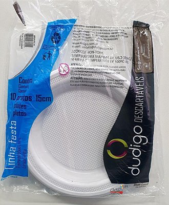 Prato Descartável de Plástico Branco 15cm com 10 Unidades - Dudigox