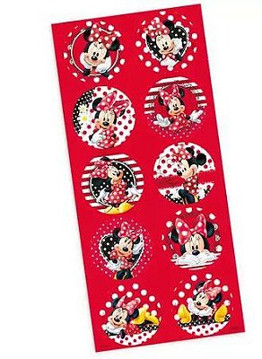 Adesivo Redondo Festa Minnie Red com 30 Unidades - Ref 29658.9 Regina