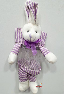 Bolsinha Coelho de Páscoa Listrado Lilas com Organza 24x8cm - Ref 1220531 Páscoa Cromus