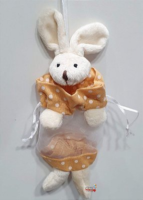 Bolsinha de Organza Coelho Laranja Poá 22x8.5cm - Ref 1321149 Páscoa Cromus