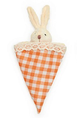 Bolsinha Formato Cone Para Doces com Coelho Estampa Laranja Verde 27x14cm - Ref 1721154L Cromus