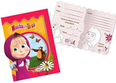 Convite de Aniversário Festa Masha e o Urso com 12 Unidades - Ref 115889.9 Regina