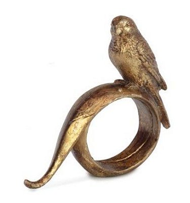 Porta Guardanapo Argola de Resina com Passaro Ouro Velho - 1 unidade - Ref 1018531 Cromus