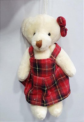 Mini Ursa de Pelúcia com Roupa Xadrez 15cm - Ref 1017444F Cromus