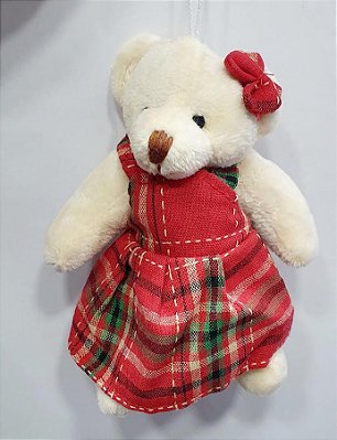 Mini Ursa de Pelúcia com Roupa Xadrez 14cm - Ref 1691220F Cromus