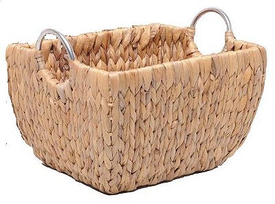 Cesta de Palha Trançada com Alça de Ferro 30X38X21cm - Home Decor - Ref 1021466 Cromus