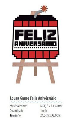 Decoração de Mesa Lousa Game Feliz Aniversário 24x32cm - Ref GM0002 - Grintoy