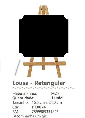 Lousa Decorativa de MDF Formato Retangular 16x24cm Com 1 Giz - Ref DC0074 - Grintoy