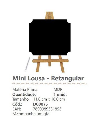 Mini Lousa Decorativa de MDF Formato Retangular 11x18cm Com 1 Giz - Ref DC0075 - Grintoy
