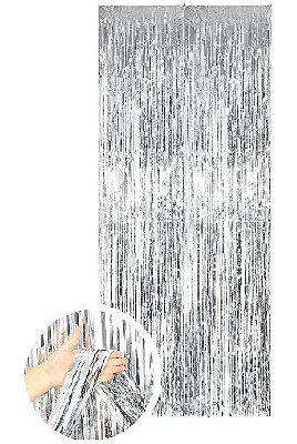 Cortina Decorativa Metalizada Prata 1x2m - CCS Decorações