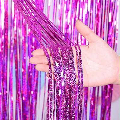 Cortina Decorativa Metalizada Holográfica Pink 1x2m - CCS Decorações