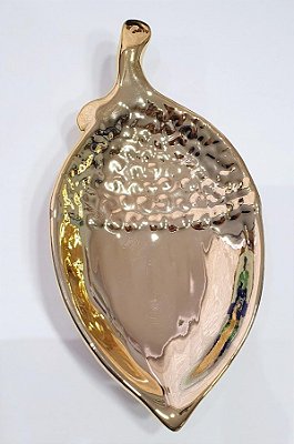 Prato de Cerâmica Formato de Pinha Dourada 18.5x9cm - Ref 1360566 Cromus