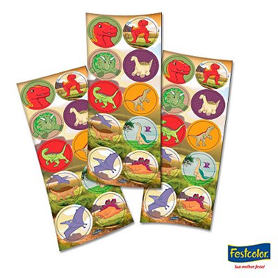 Adesivo Redondo Dinossauros Baby com 30 Un - Festcolor Promo