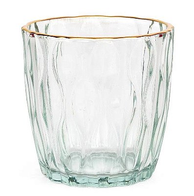 Vaso Porta Vela de Vidro Incolor Trabalhado com Borda Ouro 9x9cm - Home Decor - Ref 1017544 Cromus