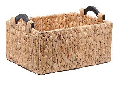 Cesta de Palha Trançada Retangular com Alça de Madeira 36x20x20 - Home Decor - Ref 1021465P Cromus