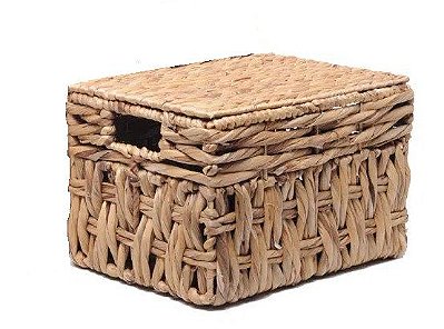 Cesta Baú de Palha Retangular com Tampa 46x35x27cm - Home Decor - Ref 1021464 Cromus