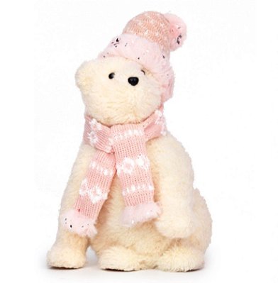 Urso Decorativo com Gorro e Cachecol 27x15cm - Coleção Carmelo - Ref 1016171 Cromus