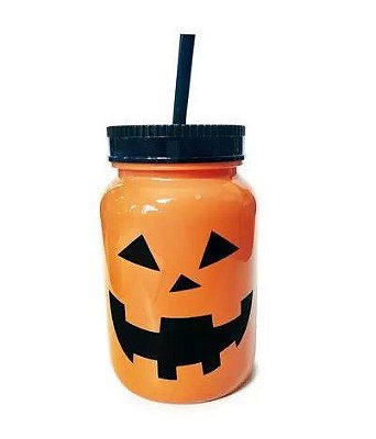 Copo de Plástico com Tampa e Canudo Abobora Laranja 8x8x14 - Ref 29002499 Halloween Cromus