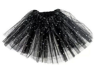 Saia de Tule Preta com Estrelas Prata Infantil - Ref 29002505 Cromus