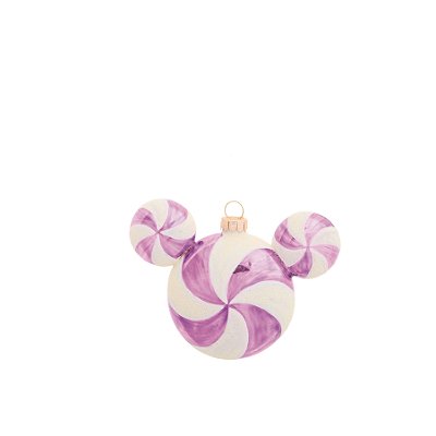 Bola de Vidro Mickey Rosa e Branco 8cm com 2 Unidades - Natal Disney - Ref 1350080 Cromus