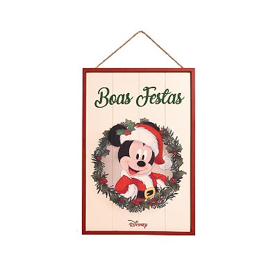 Quadro de Madeira Natal Mickey Boas Vindas Disney 40x25cm - Ref 1595080 Cromus